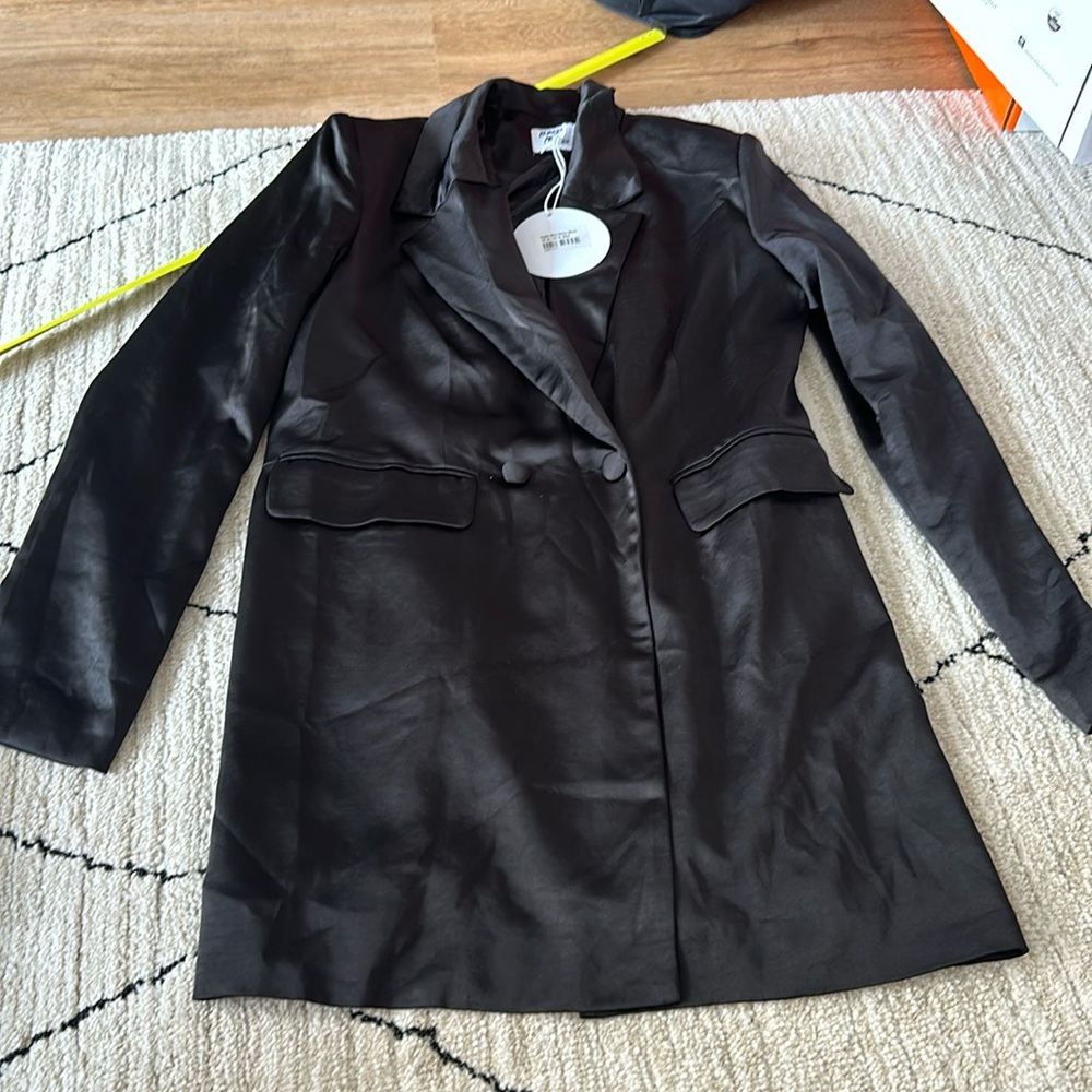 NWT princess polly black satin blazer dress size 10